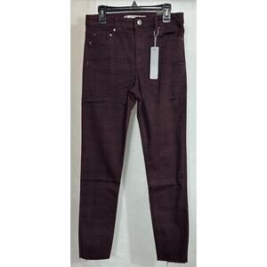 Tractr Mona High Rise Crop Skinny Jeans Houndstooth 4/27 Burgundy Black NWT